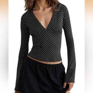 Black Polka Dot Long Sleeve Top